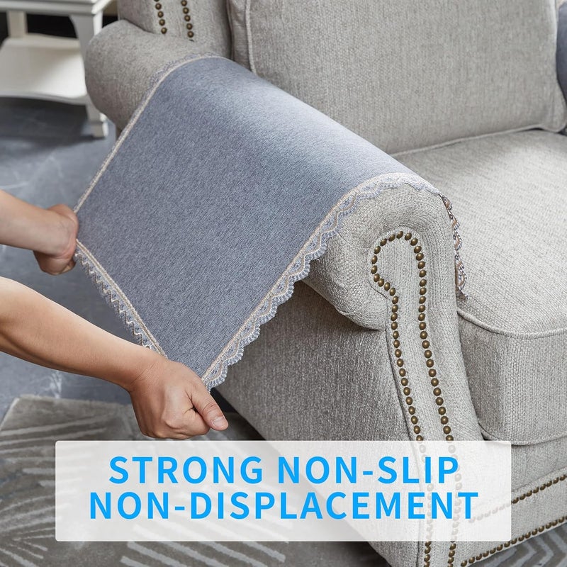 MINJIATEX Couch arm Covers,Non-Slip lace Sofa arm Covers Set of 2 Washable Sofa armrests Covers for Living Room Recliner Chair arm Cover Protectors for Leather Sofa armrest slipcover (MYS-Grey) - Image 4